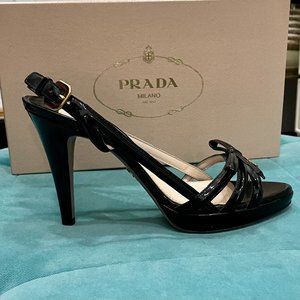 Prada Black Patent Leather Sandals with Bow